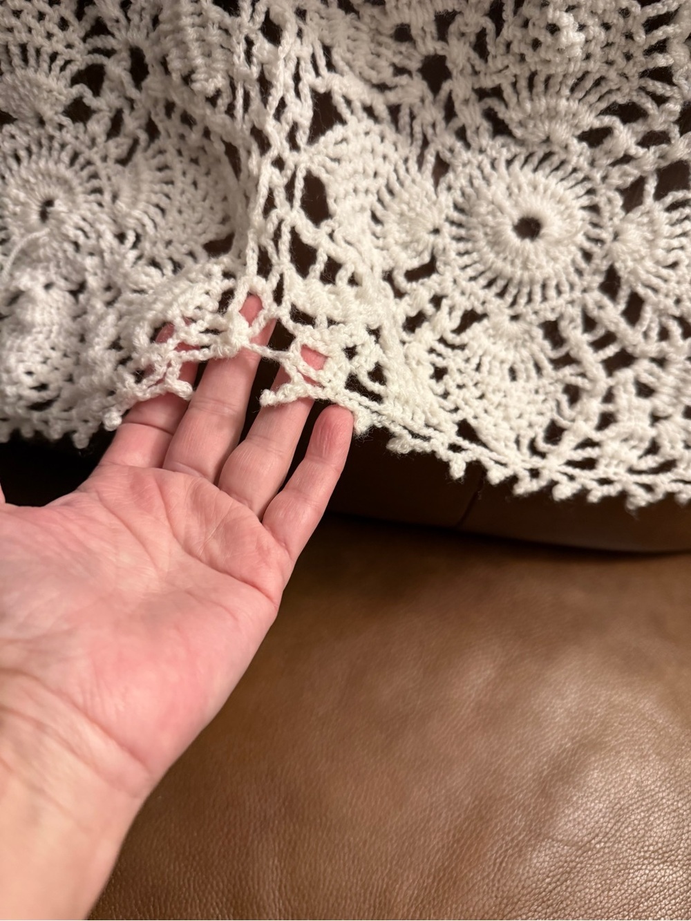 Hand Crafted White Crochet Lace Throw Blanket - Picture 4 of 15